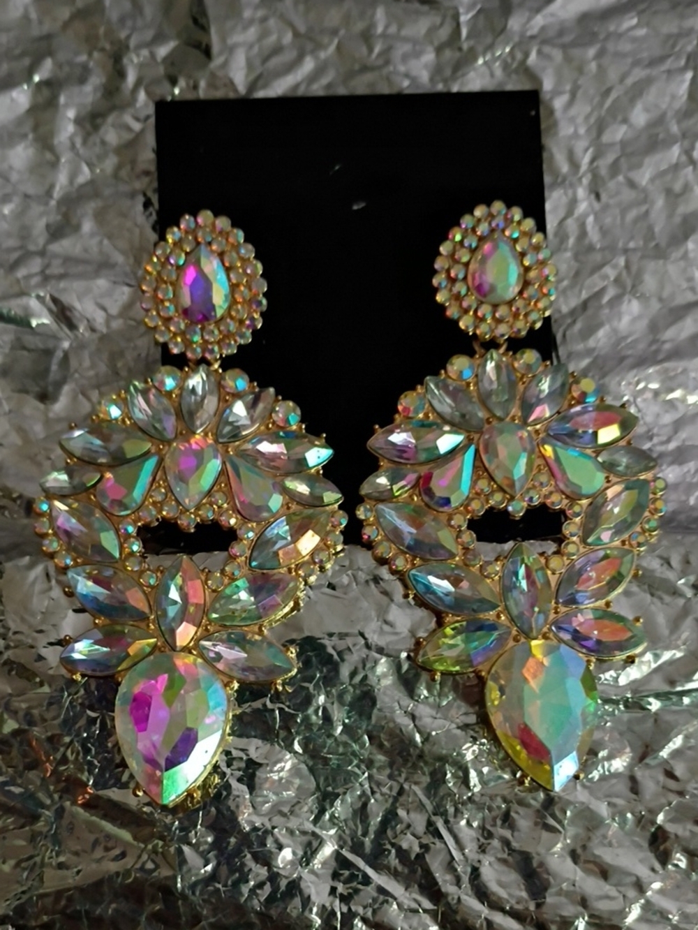 Aurora Crystal Drop Statement Earrings - Iridescent